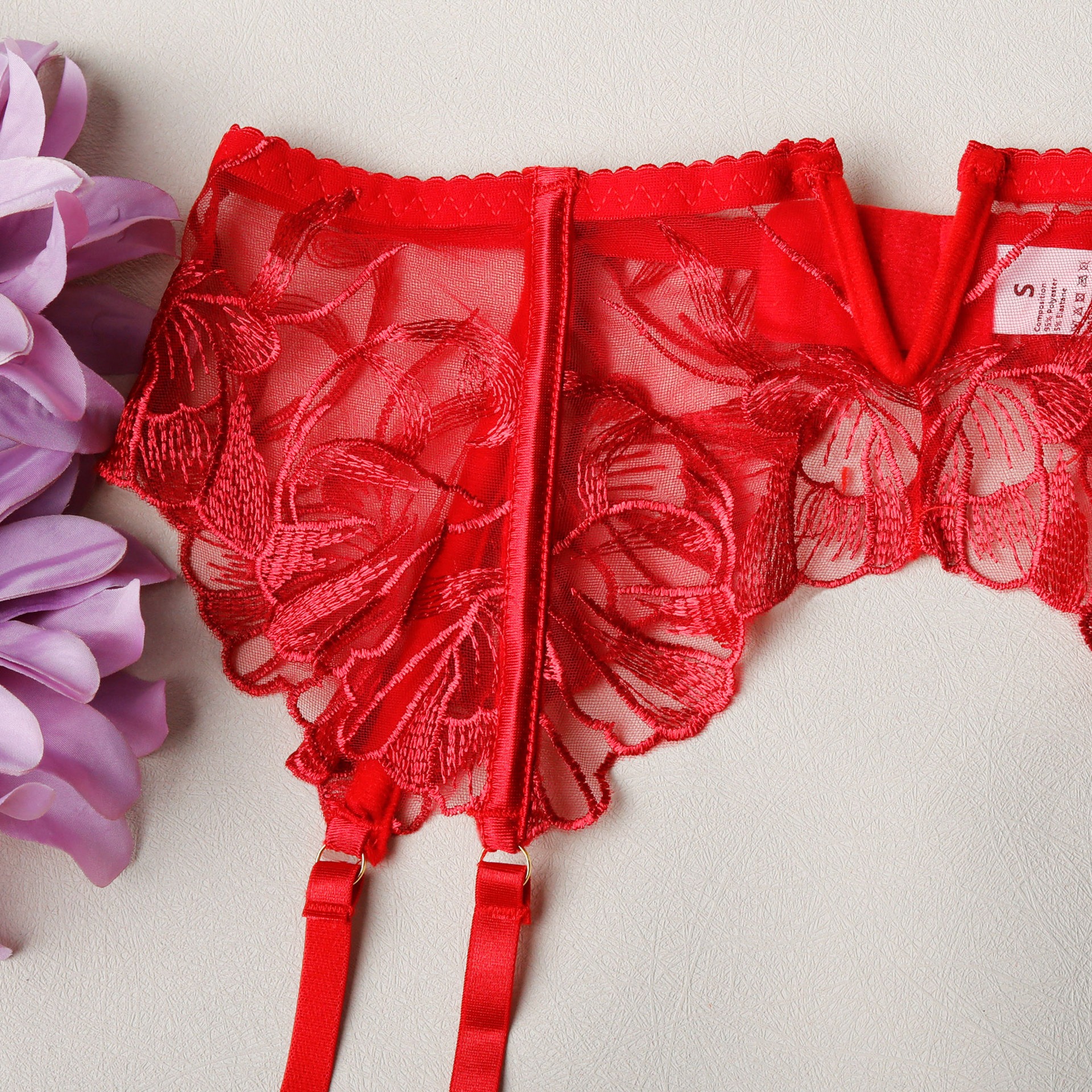 Floral Embroidery Lace Garter Intimates Set With Lace Gloves - Image 19