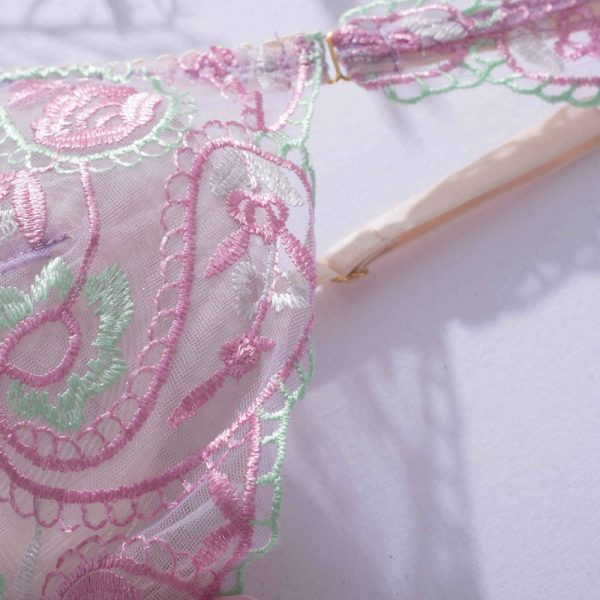 Pastel Purple Floral Embroidered Lace Suspender Intimates Set