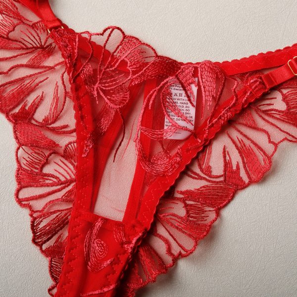 Floral Embroidery Lace Garter Intimates Set With Lace Gloves