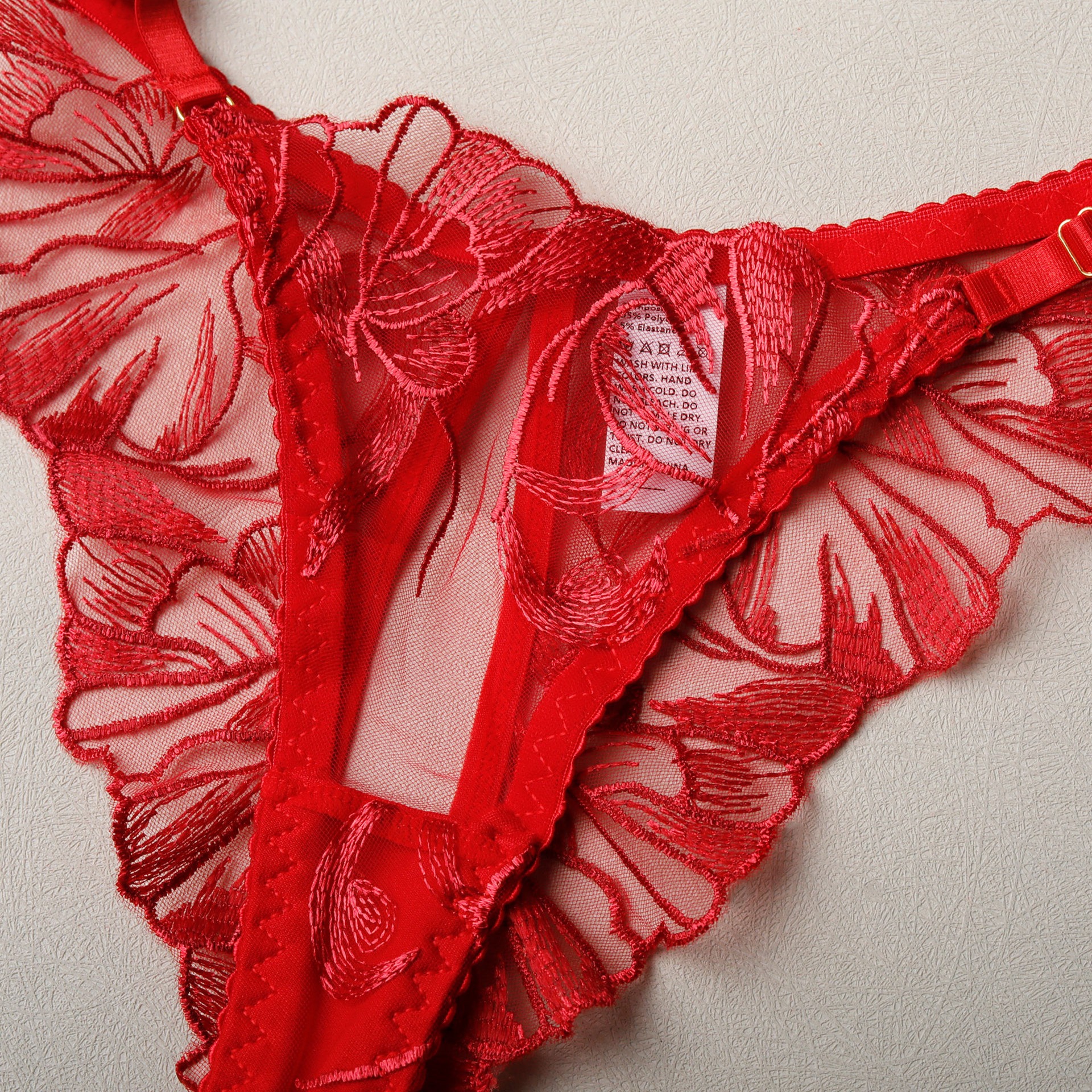 Floral Embroidery Lace Garter Intimates Set With Lace Gloves - Image 16