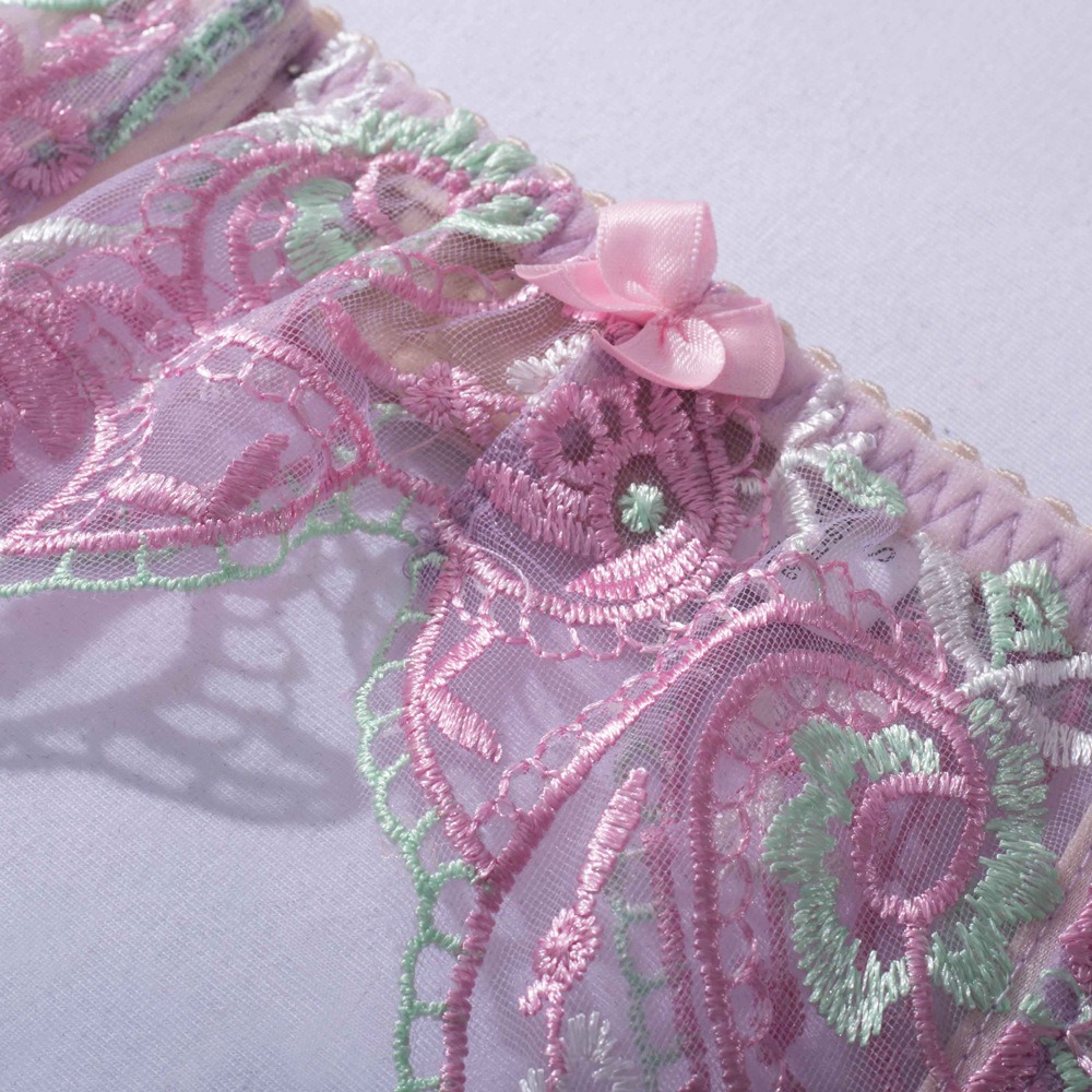 Pastel Purple Floral Embroidered Lace Suspender Intimates Set - Image 23