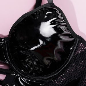 Faux Leather Mesh Lace-Up Corset Intimates Set - Image 23