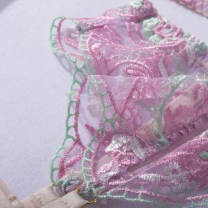 Pastel Purple Floral Embroidered Lace Suspender Intimates Set - Image 24