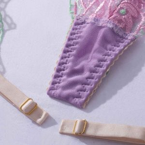 Pastel Purple Floral Embroidered Lace Suspender Intimates Set - Image 25