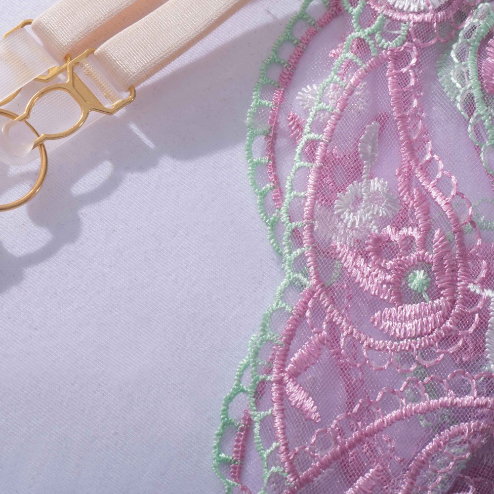 Pastel Purple Floral Embroidered Lace Suspender Intimates Set - Image 27