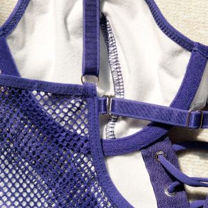 Faux Leather Mesh Lace-Up Corset Intimates Set - Image 34