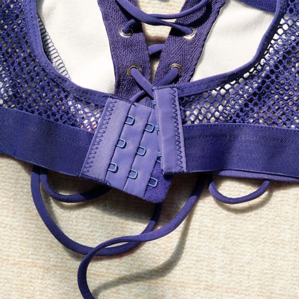 Faux Leather Mesh Lace-Up Corset Intimates Set