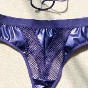 Faux Leather Mesh Lace-Up Corset Intimates Set - Image 36