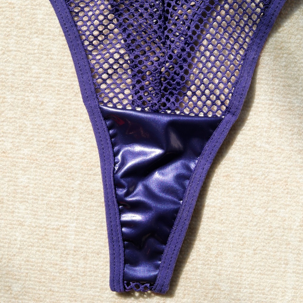 Faux Leather Mesh Lace-Up Corset Intimates Set - Image 37