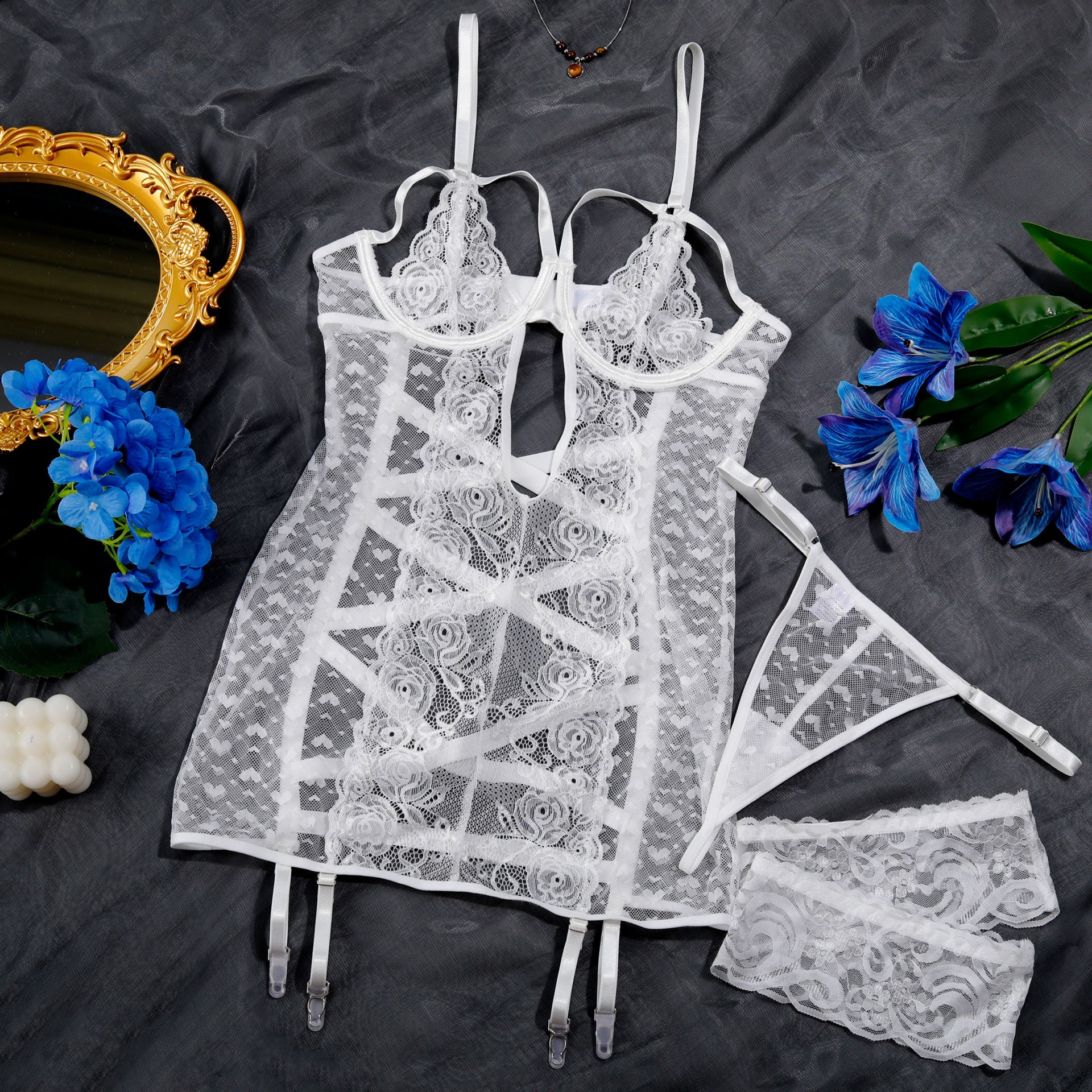 Heart Mesh Lace Garter Slip Intimates - Image 24